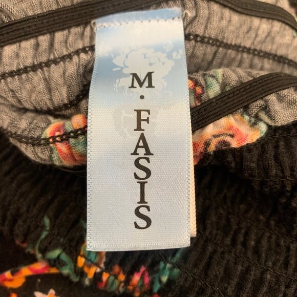 M. FASIS BLACK FLORAL ON OR OFF SHOULDER SMOCKED TOP SLIT MAXI DRESS SIZE LARGE - Picture 7 of 8